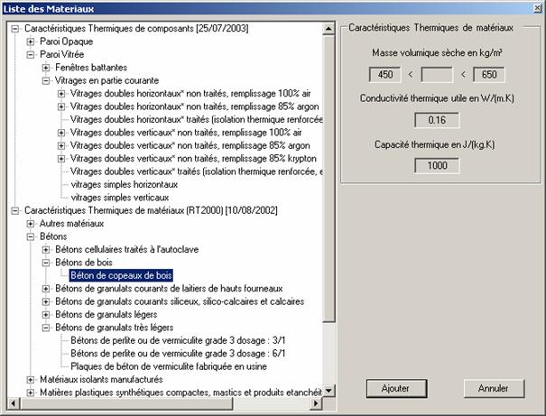 Figure 5: Fenêtre pour le choix d’un matériau