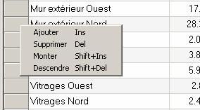 Figure 6: Menu pour la manipulation de ligne dans la grille